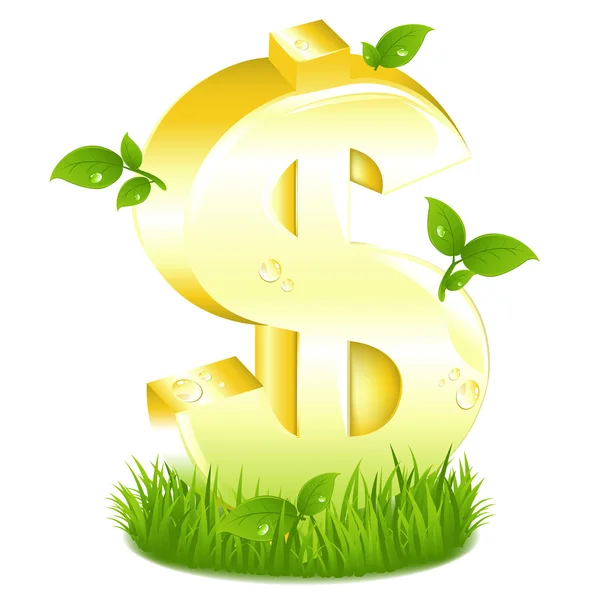 Golden Dollar Sign With Leaves — Stock Vector