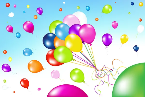 Μάτσο πολύχρωμα μπαλόνια στον ουρανό — Διανυσματικό Αρχείο