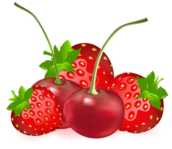 Cherry With Strawberry — Stock Vector