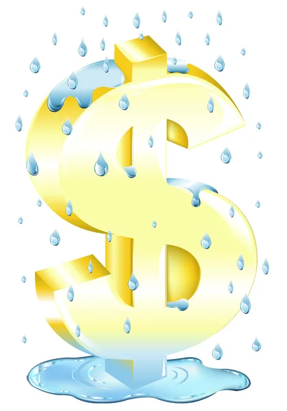 Sinal de dólar na chuva — Vetor de Stock