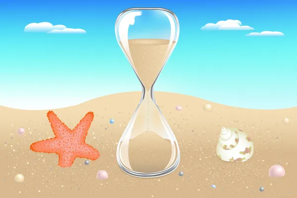 Песчаные часы на берегу моря — стоковый вектор