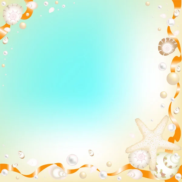 Estrella de mar, conchas y cintas naranjas — Vector de stock