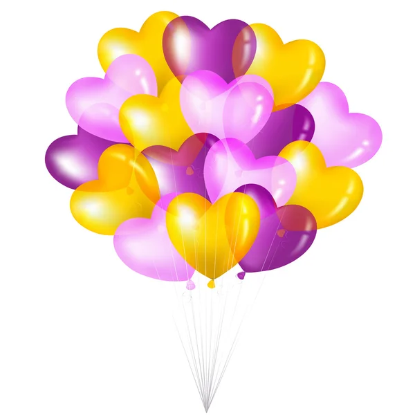 Ramo de globos coloridos en forma de corazón — Archivo Imágenes Vectoriales