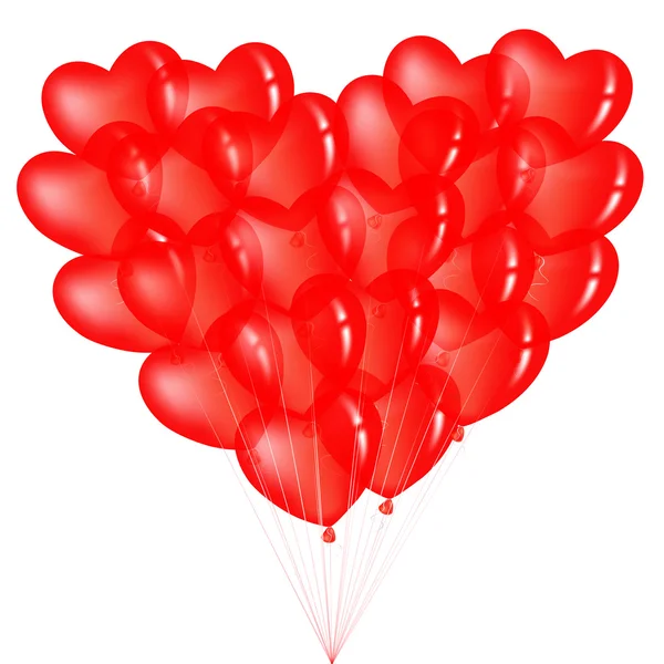 Bunch Of Red Heart Shape Balloons — Stock Vector
