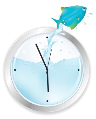 Blue Fish Jumping From Clock clipart