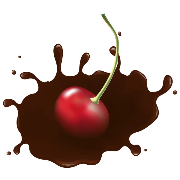 Cerise dans éclaboussure de chocolat — Image vectorielle