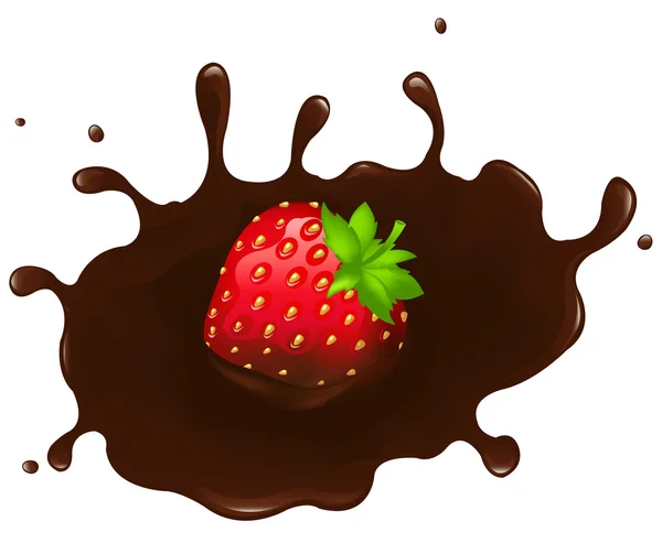 Morango em Chocolate Splash — Vetor de Stock