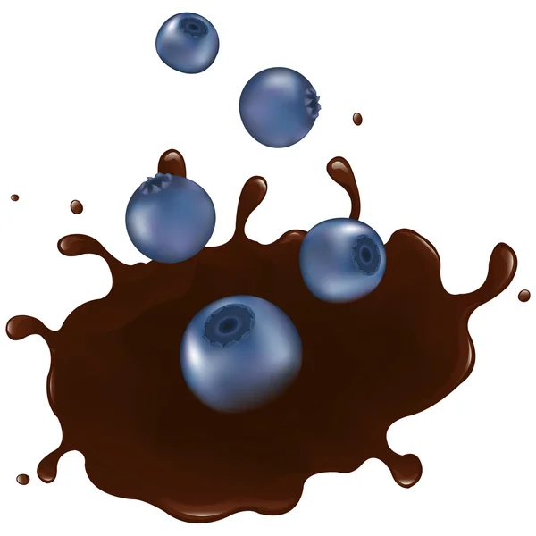 Borůvky v čokoládové splash — Stockový vektor