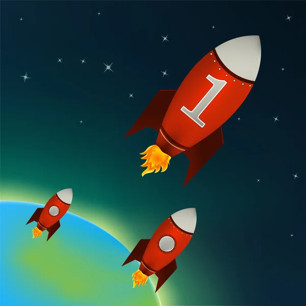 Red Rockets voando no espaço sideral — Vetor de Stock