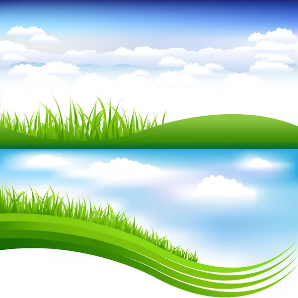 緑の草と青い空 — ストックベクタ