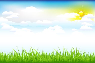 Beautiful Green Landscape With Clouds clipart