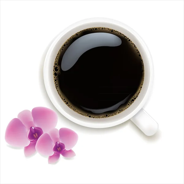 Tasse Kaffee mit Orchideen — Stockvektor