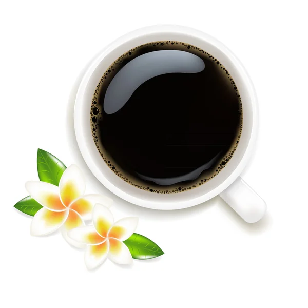 Filiżankę kawy ilustracji wektorowych z frangipani — Wektor stockowy