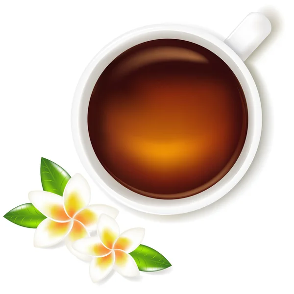 フランジパニと紅茶ベクトル イラストのカップ — ストックベクタ