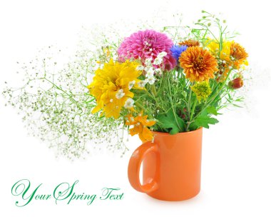 Beautiful summer flowers in an orange mug clipart