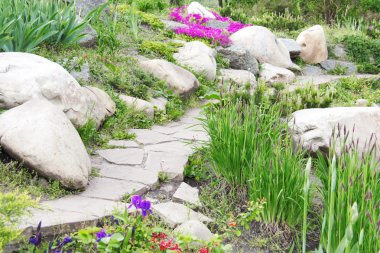 Garden Design with Rocks and Flowers (2) clipart