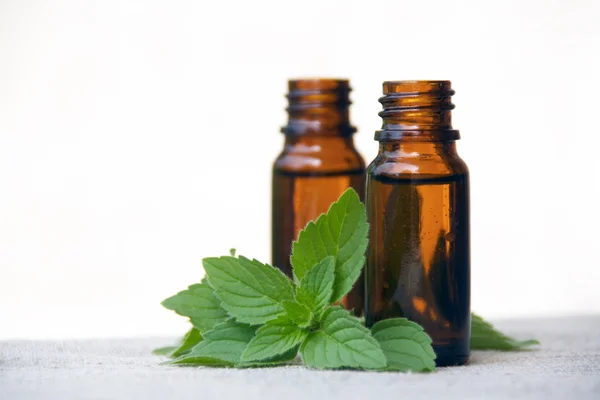 Aroma Oil in Bottles with Mint — Stock Photo, Image