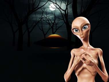 Alien And UFO In Forest clipart