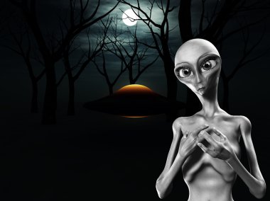 Alien And UFO In Forest clipart