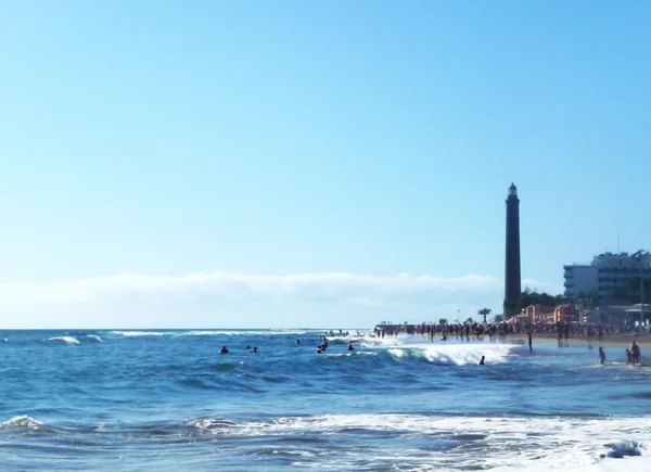 Leuchtturm von Maspalomas und Blick auf den Strand — Stockfoto