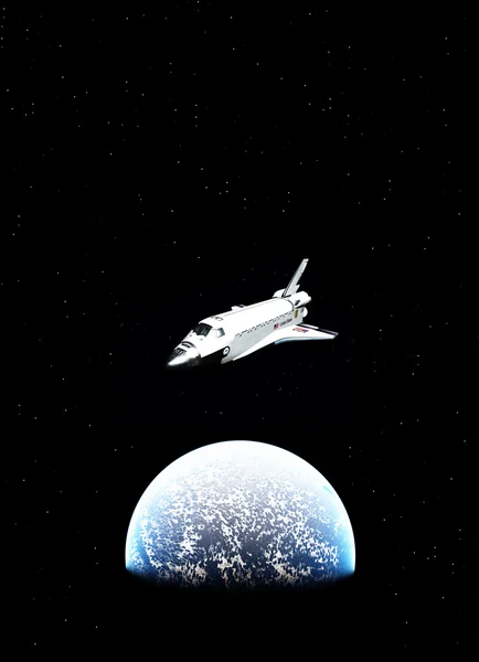 Spaceshuttle over planeet — Stockfoto