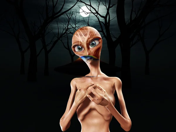 Alien och ufo i skogen — Stockfoto