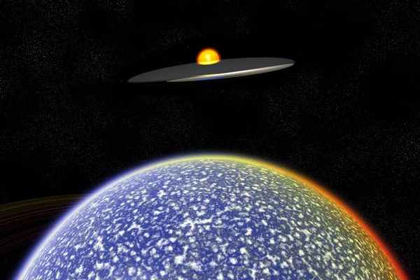 UFO πάνω εξωγήινο κόσμο — Φωτογραφία Αρχείου