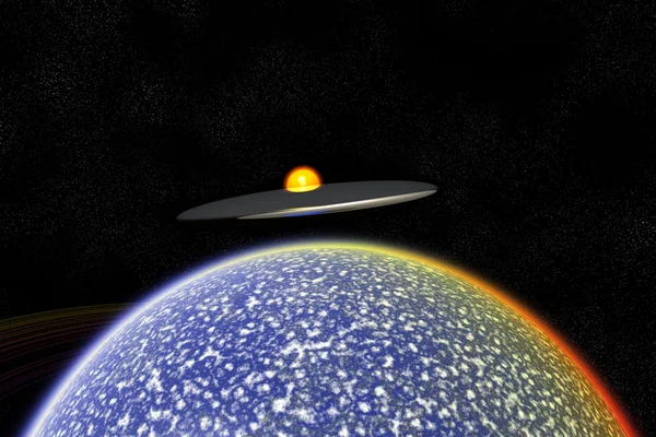 НЛО над инопланетным миром — стоковое фото
