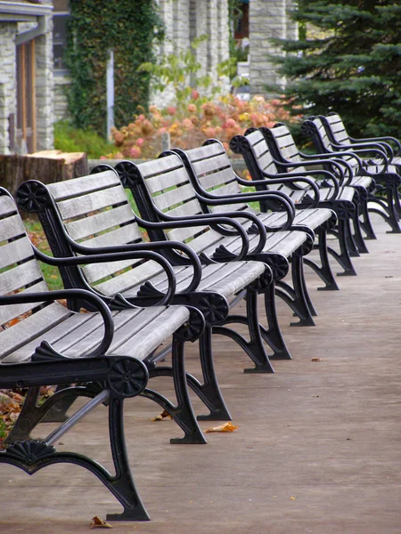 Row of benches in the autumn — Stock Photo, Image