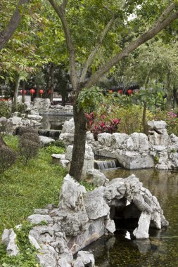 Chinese garden and pond clipart