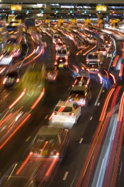 Traffic jam in hong kong at night clipart