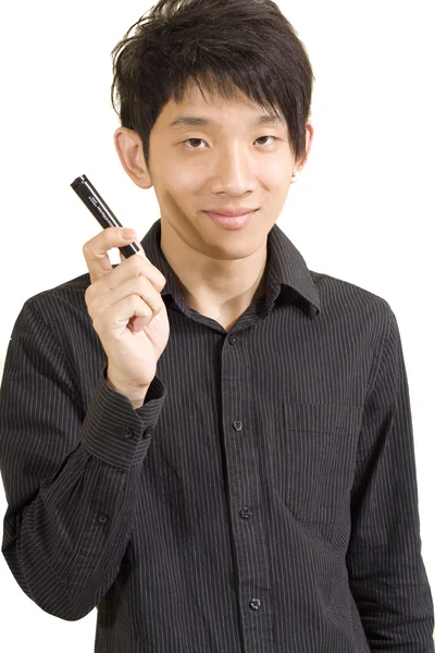 Giovane asiatico uomo holding penna — Foto Stock