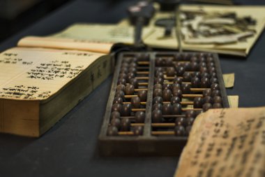 Abacus and book on the table clipart