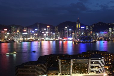 Hong Kong Island skyline at night clipart