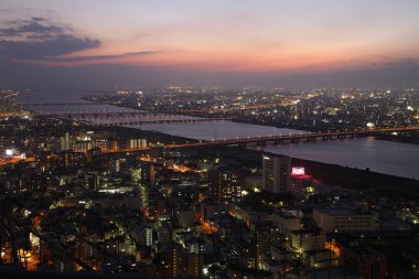 Osaka City in Japan at night clipart