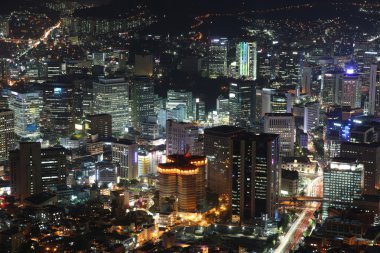 gece Güney Kore'de Seoul şehir