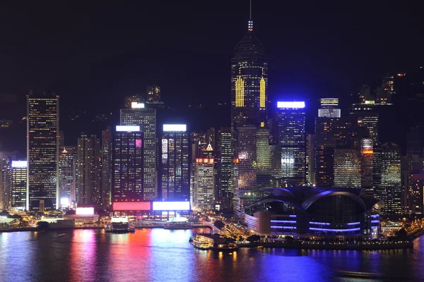 Panorama ostrov Hong kong v noci — Stock fotografie