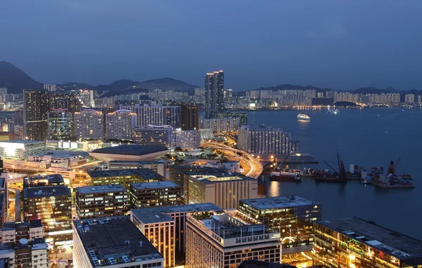 De haven van Hong kong's nachts — Stockfoto