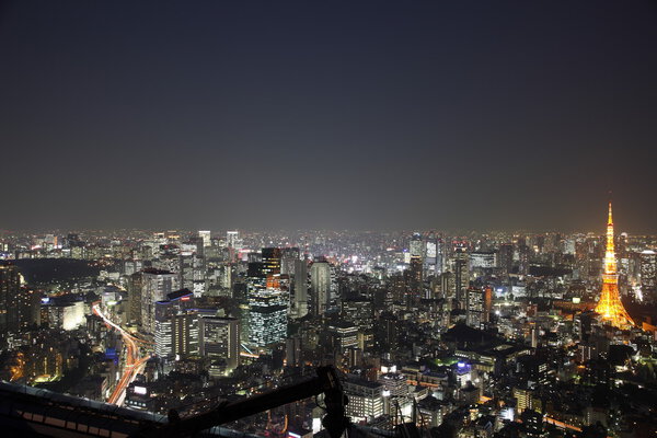 Illuminated Tokyo City in Japan at night from high above