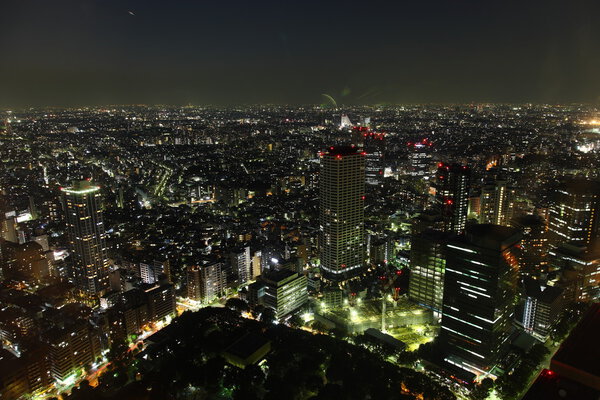 Tokyo at night panorama with illuminated skyscrapers