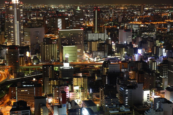 Illuminated Osaka City at night