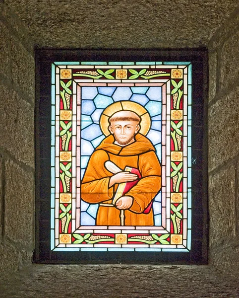 Stained Glass window of San Diego De Canedo Church Galicia — Stock Photo, Image