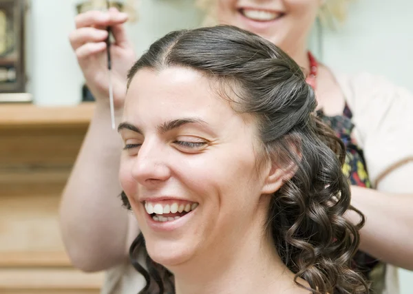 Włosy na jej ślubu panna młoda — Zdjęcie stockowe