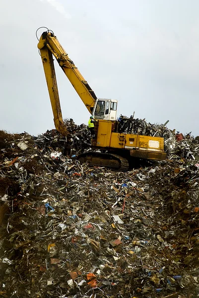 stock image Bulldozwer working on a waste disposal