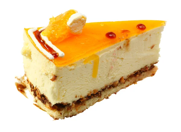 Curd Piece of cake with orange jelly — Stock Photo, Image