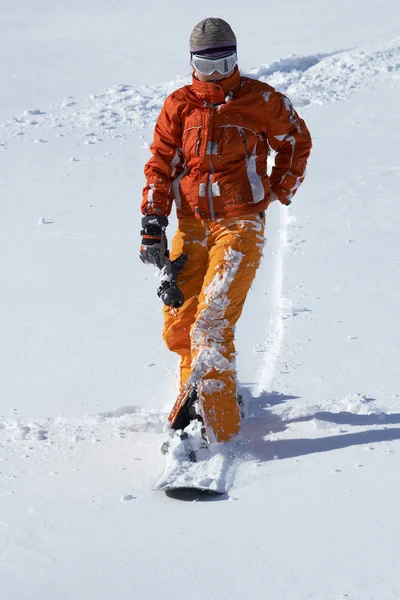 Orang snowboard meisje — Stockfoto