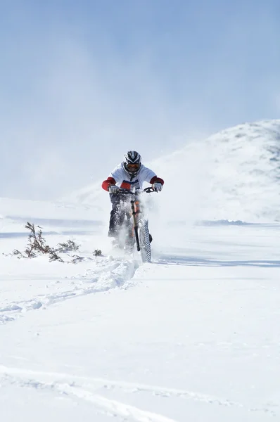 Snowbiker bergab — Stockfoto