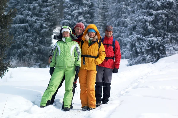 Glückliche Freunde im Winterwald — Stockfoto