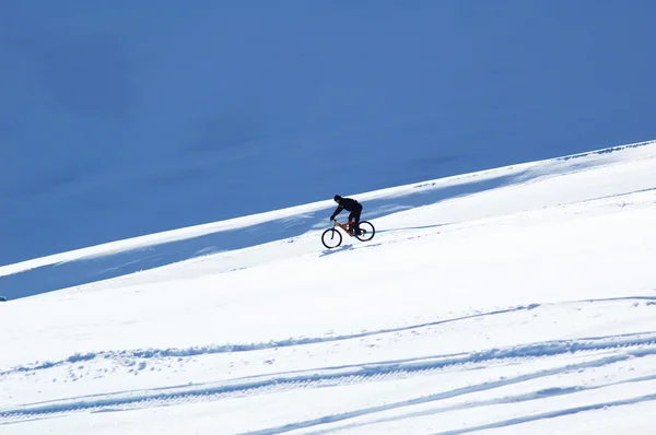 Sneeuw afdaling op fiets — Stockfoto