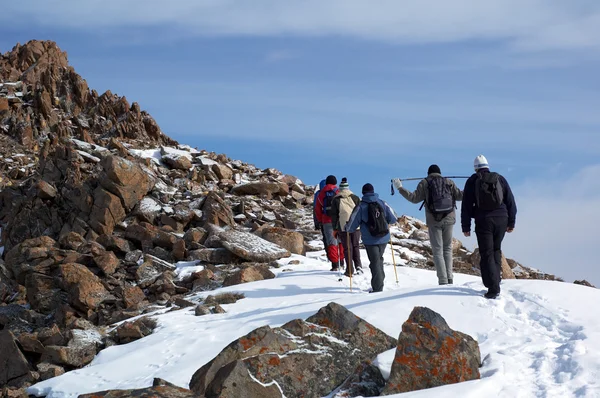 Grupa treking w wysokich górach — Zdjęcie stockowe